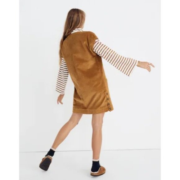 Madewell Corduroy Side-Button Shift Dress V-Neck Medium Antique Gold Casual - Picture 2 of 14
